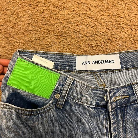 Ann Andelman asymmetrical twisted flared jeans lizard patch denim in blue - Picture 7 of 8